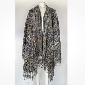 Vintage One Size Jon Lawrence Heavy Poncho Blanket Sweater Multicolor Acrylic